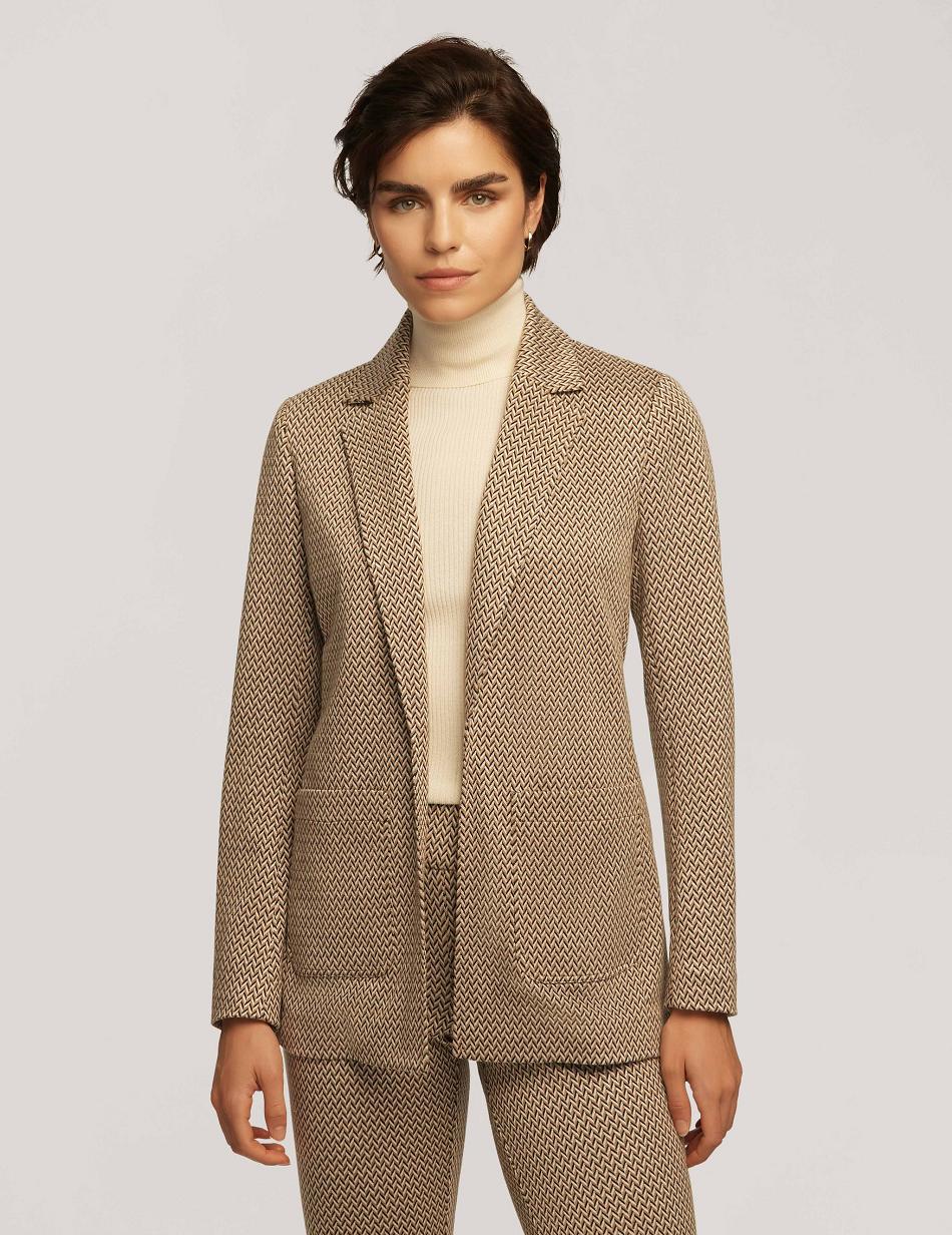 Blazer Anne Klein Knit Chevron Notch Collar With Patch Pockets   | UYH-1422623